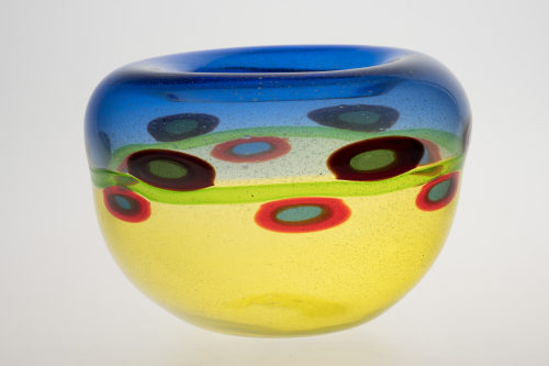 Anzolo Fuga (Entwurf), Blau-gelbe Vase, um 1965–68