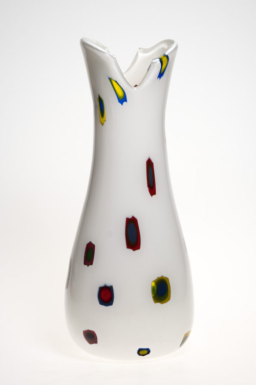 Anzolo Fuga (Entwurf), Weiße "murrine"-Vase, um 1965–68