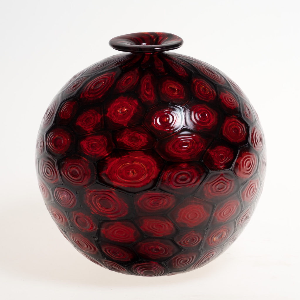 Kugelvase mit roten "murrine"