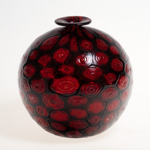 Sergio Tiozzo (Ausführung), Kugelvase mit roten "murrine", um 1980–1990