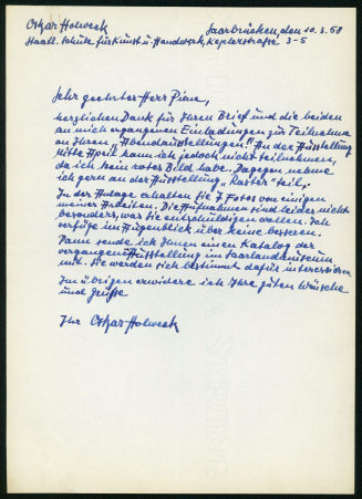 Brief von Oskar Holweck an Otto Piene, 10.03.1958