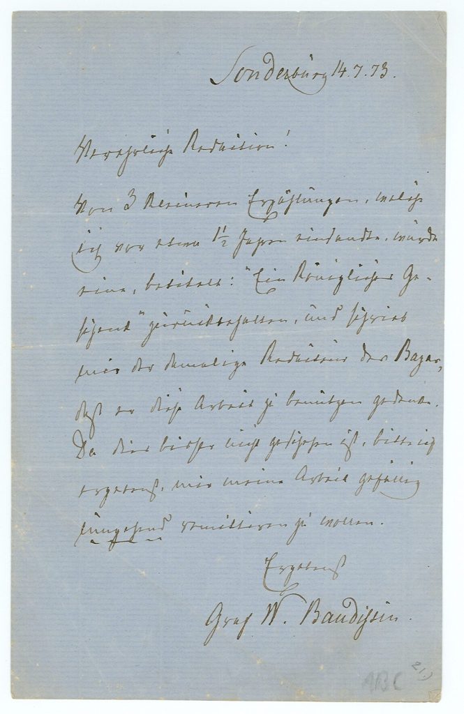 Brief von Wolf Heinrich Graf von Baudissin