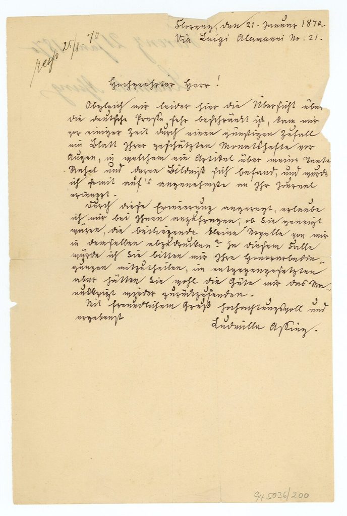 Brief von Ludmilla Assing