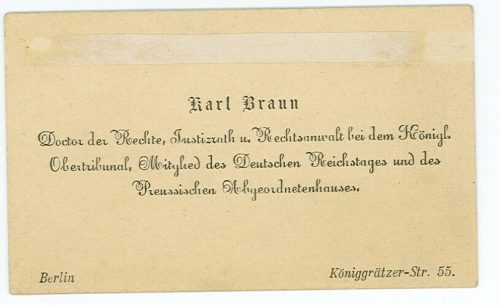 Visitenkarte von Karl Braun