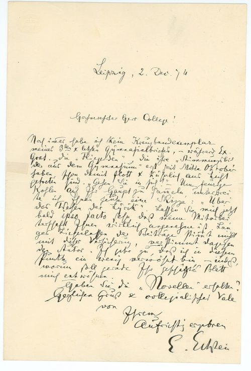 Brief von Ernst Eckstein