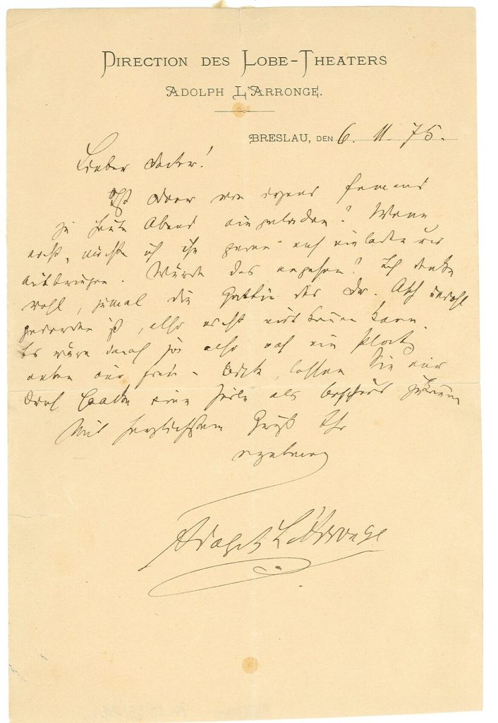 Brief von Adolph L'Arronge