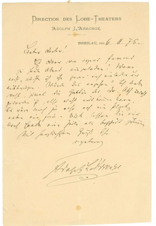 Brief von Adolph L'Arronge