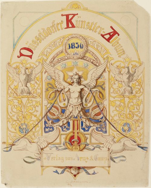 Caspar Johann Nepomuk Scheuren (Künstler*in), Düsseldorfer Künstler-Album 1856, Titelblattentwurf, 1855