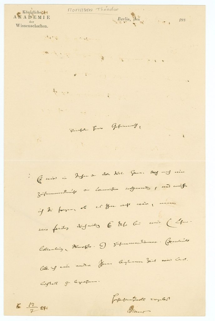 Brief von Theodor Mommsen