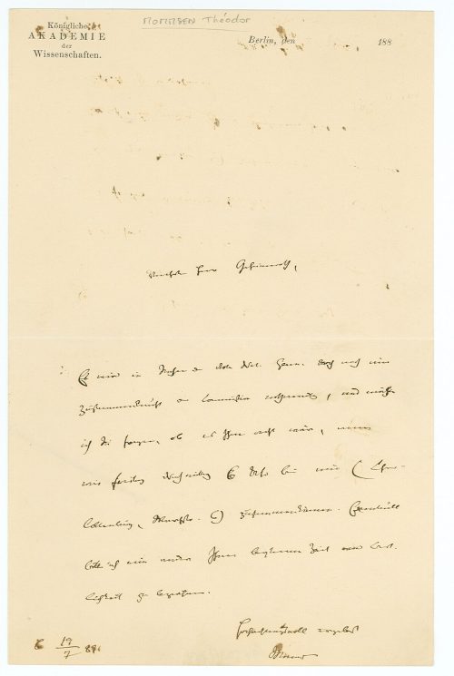 Brief von Theodor Mommsen