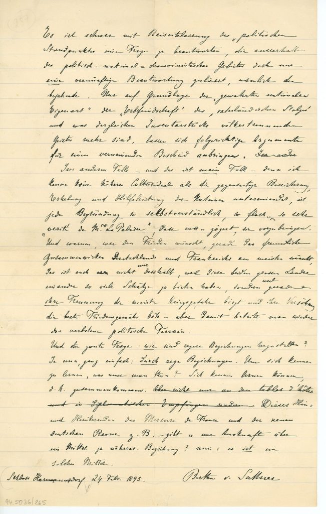 Antwortschreiben von Bertha von Suttner
