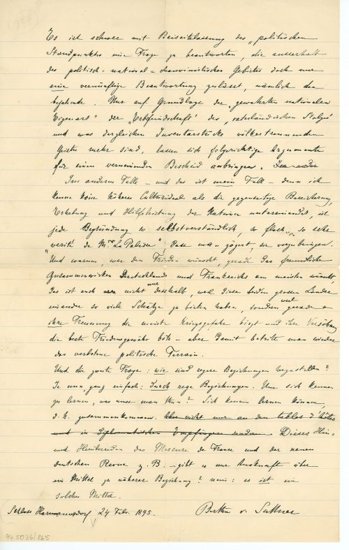 Antwortschreiben von Bertha von Suttner