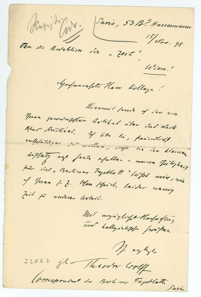 Brief von Theodor Wolff