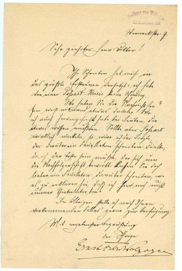 Brief von Ernst Freiherr von Wolzogen