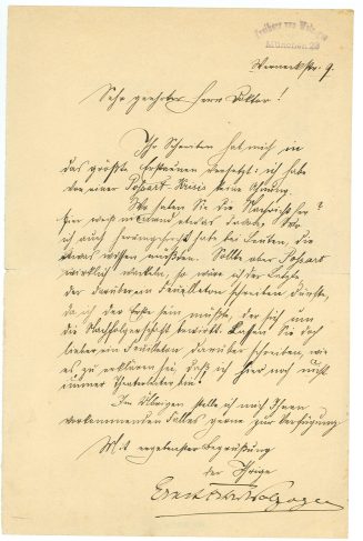 Brief von Ernst Freiherr von Wolzogen