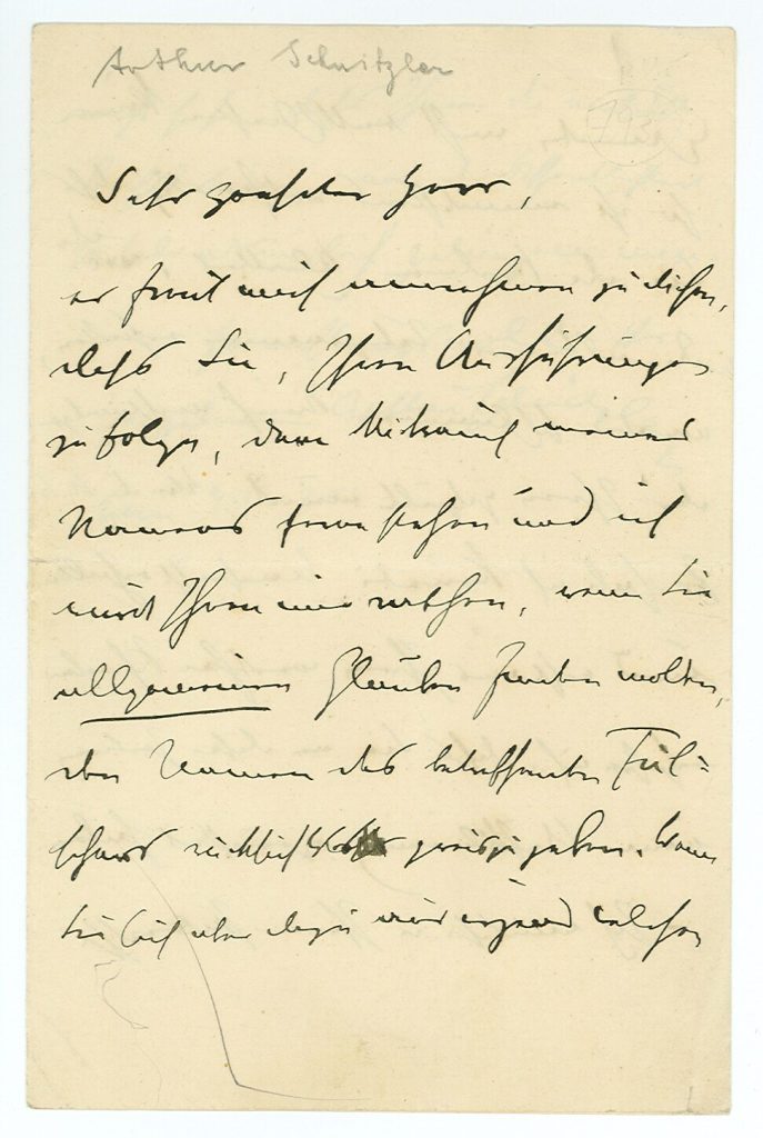 Brief von Arthur Schnitzler