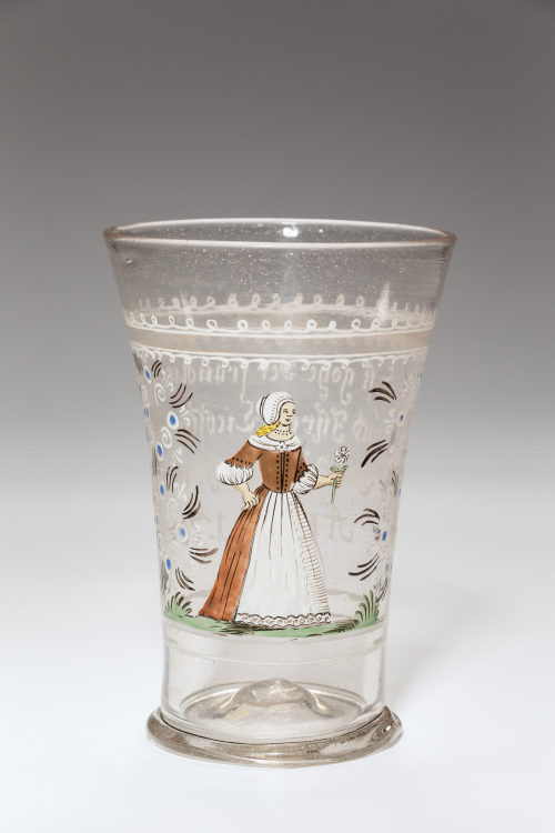 Unbekannt (Ausführung), Glasbecher mit Frauendarstellung, 1650–1700