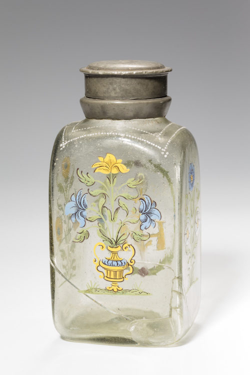 Unbekannt (Ausführung), Glasflasche mit Monogramm und Blütenstauden, 1642