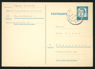 Korrespondenz von Oskar Holweck an Otto Piene