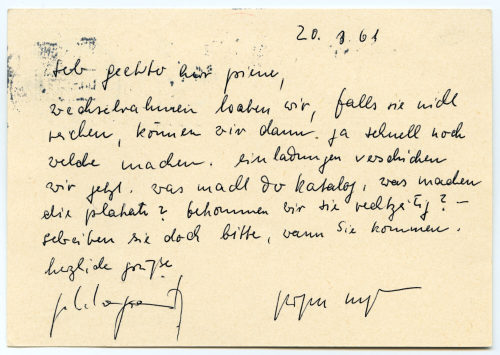 nota (Absender*in), Korrespondenz von nota an Otto Piene, 20.03.1961