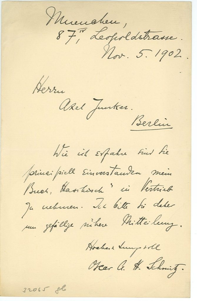 Brief von Oskar A.H. Schmitz