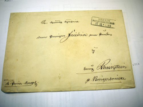 Unbekannt (Absender*in), Briefumschlag an Prinz Friedrich von Preußen, adressiert nach Burg Rheinstein, abgesendet in Berlin, 19. Jahrhundert