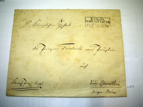 Unbekannt (Absender*in), Briefumschlag an Prinz Friedrich von Preußen, adressiert nach Burg Rheinstein, abgesendet in Berlin, 19. Jahrhundert