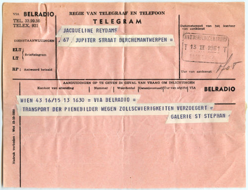 Galerie St. Stephan (Absender*in), Korrespondenz von Galerie St. Stephan an Jacqueline Reydams, 13.02.1961