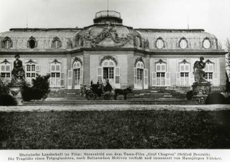 Rheinische Landschaft im Film: Szenenbild aus dem Tosca-Film "Graf Chagron" (Schloss Benrath)