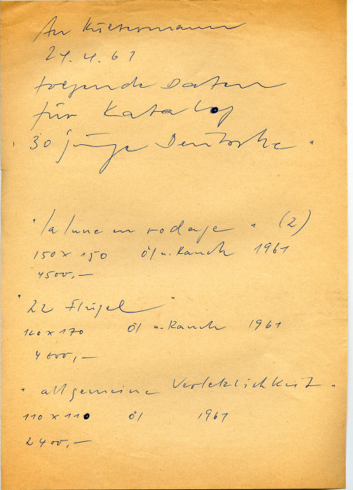 Otto Piene (Absender*in), Korrespondenz von Otto Piene an Städtisches Museum Leverkusen Schloss Morsbroich, 24.04.1961