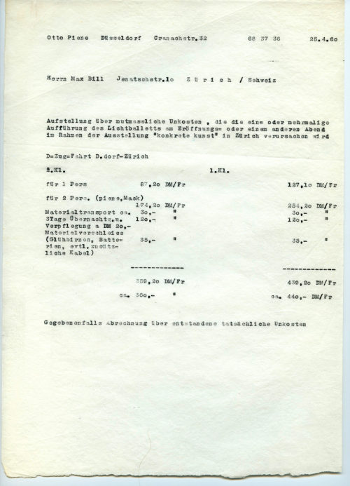 Otto Piene (Absender*in), Korrespondenz von Otto Piene an Max Bill, 25.04.1960