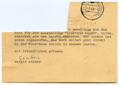 Max Bill (Absender*in), Korrespondenz von Max Bill an Otto Piene, 14.05.1960