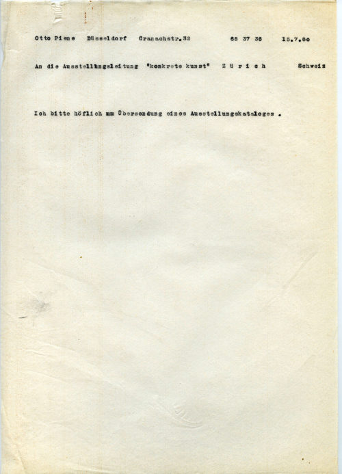 Otto Piene (Absender*in), Korrespondenz von Otto Piene an Max Bill, 15.07.1960