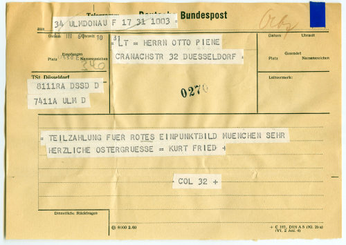 Kurt Fried (Absender*in), Korrespondenz von Kurt Fried an Otto Piene, 31.03.1961