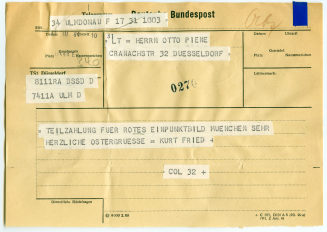 Korrespondenz von Kurt Fried an Otto Piene