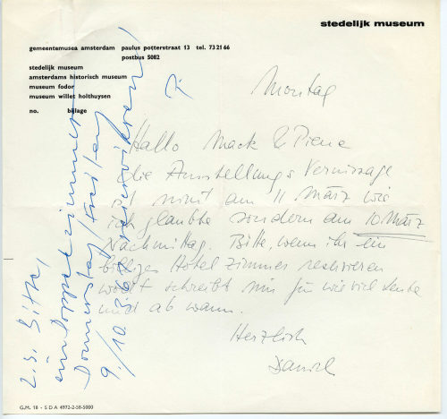 Stedelijk Museum (Absender*in), Korrespondenz von Daniel Spoerri an Otto Piene, ??.??.[1961]