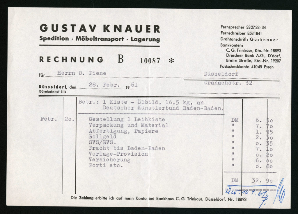 Korrespondenz von Gustav Knauer an Otto Piene