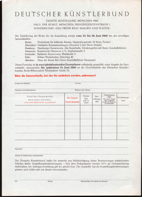 Deutscher Künstlerbund (Absender*in), Deutscher Künstlerbund / Zehnte Ausstellung München 1960, 1960