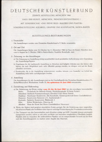 Deutscher Künsterbund / Zehnte Ausstellung München 1960