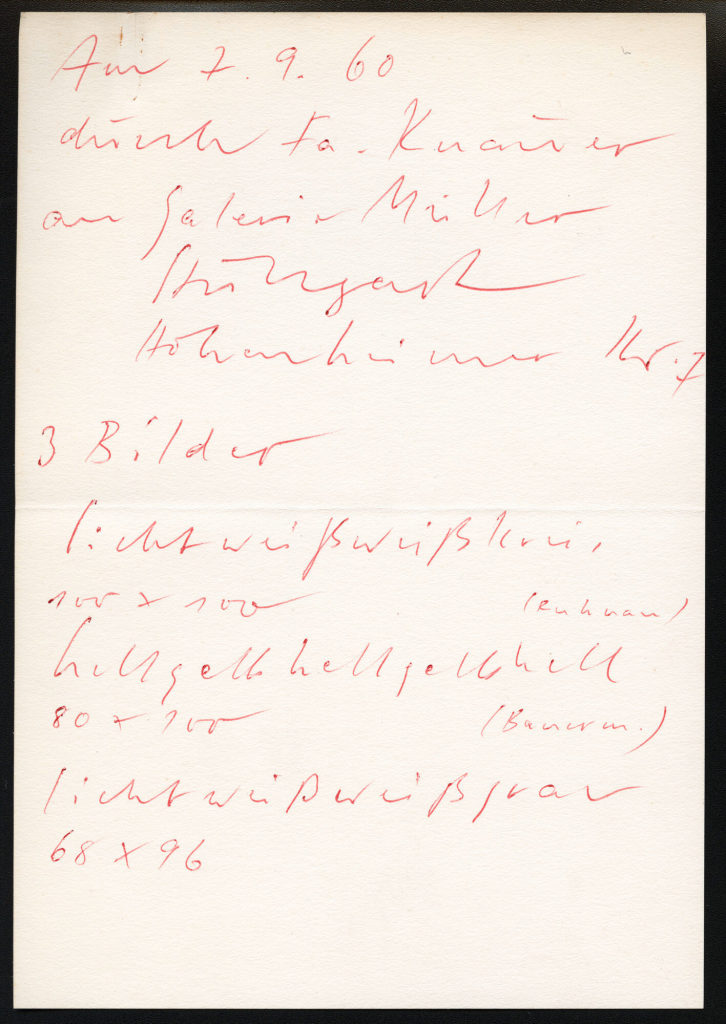 Kontakt zwischen Otto Piene und Galerie Müller