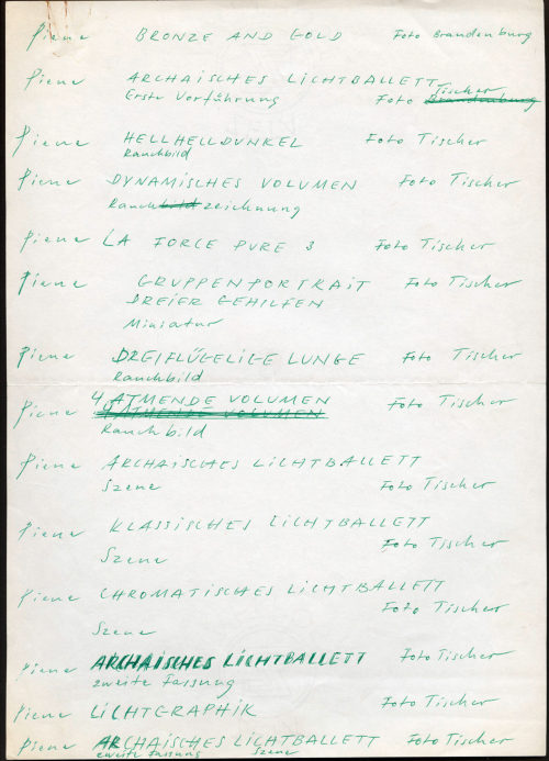 Otto Piene (Verfasser*in), Liste von fotografierten Werken