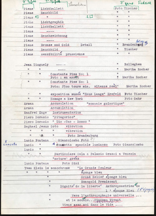 Otto Piene (Verfasser*in), Werkliste [für die Zeitschrift ZERO 3], Ohne Datum