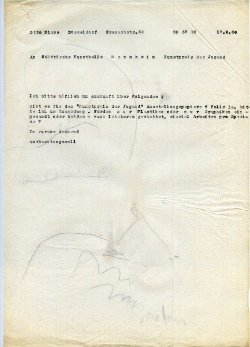 Otto Piene (Absender*in), Korrespondenz von Otto Piene an Städtische Kunsthalle Mannheim, 17.09.1960