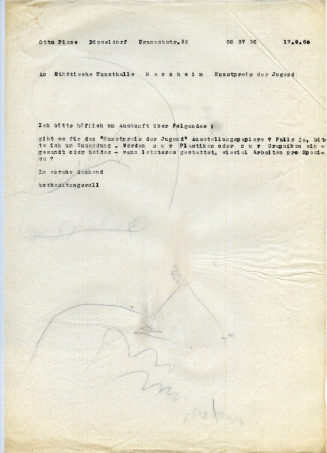 Korrespondenz von Otto Piene an Städtische Kunsthalle Mannheim