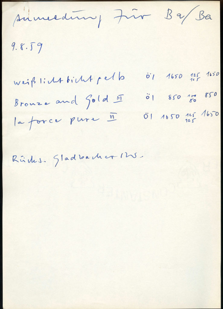 Notiz / Werkliste von Otto Piene