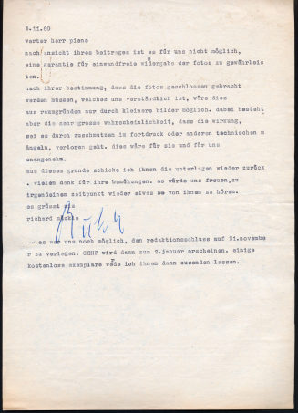 Korrespondenz von Richard Mäckle an Otto Piene