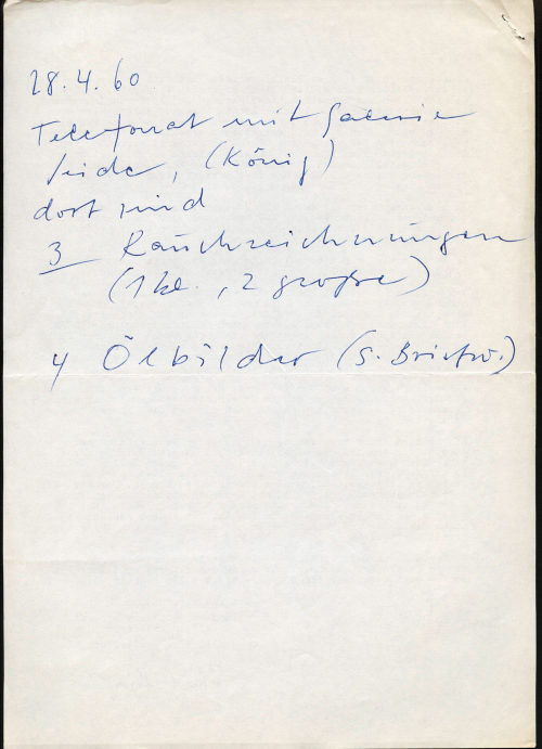 Otto Piene (Verfasser*in), Notiz von Otto Piene, 28.04.1960