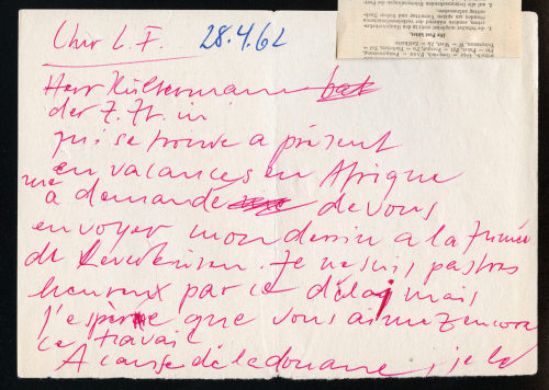 Otto Piene (Absender*in), Korrespondenz von Otto Piene an Lucio Fontana, 28.04.1962