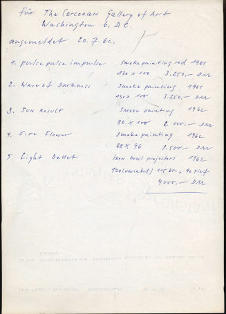 Werkliste von Otto Piene für The Corcoran Gallery of Art (Washington)