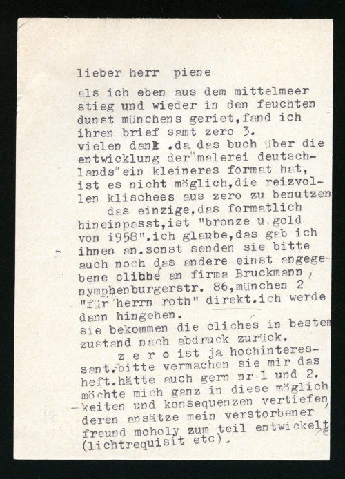 Otto Piene (Empfänger*in), Korrespondenz von Franz Roh an Otto Piene, 05.10.1961